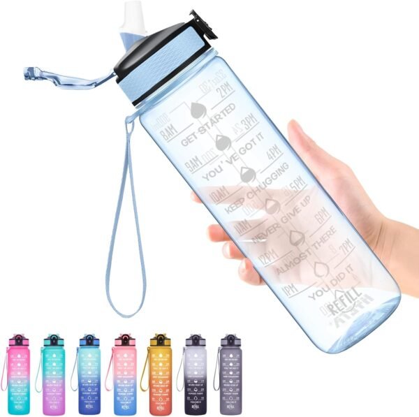 Hyeta 32 oz Water Bottles with Times to Drink and Straw, Motivational Water Bottle with Time Marker, Leakproof, Drinking Sports Water Bottle for Fitness, Gym and Outdoor