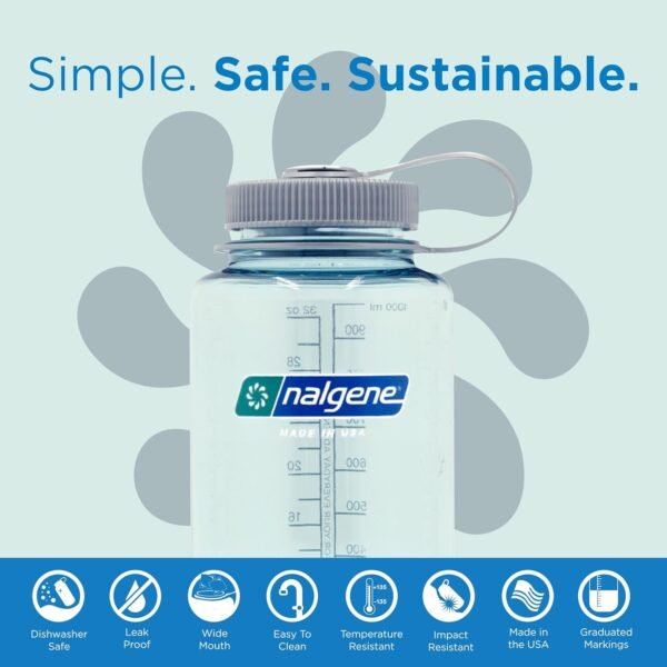 Nalgene Sustain Tritan BPA-Free Water Bottle Made with Material Derived From 50% Plastic Waste (using ISCC certified mass balance), 32 OZ, Wide Mouth
