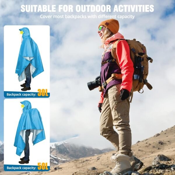 ANYOO Hooded Rain Poncho for Adults Waterproof Lightweight Rain Coat for Men Women Reusable Rain Jacket for Emergency Outdoor