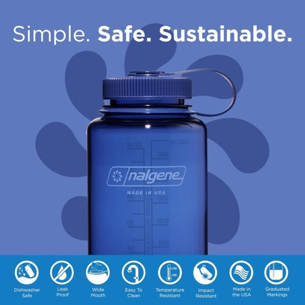 Nalgene Sustain Tritan BPA-Free Water Bottle Made with Material Derived From 50% Plastic Waste (using ISCC certified mass balance), 32 OZ, Wide Mouth