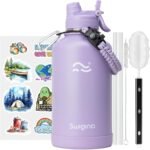 Swigina [2-IN-1 LID] Insulated Water Bottle with Silicone Boot (36hrs Cold/18hrs Hot) - DIY Stickers, Leakproof, BPA Free, 24 oz