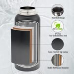 Fijinhom 24 oz Insulated Water Bottle with Handle, 304 Stainless Steel Water Bottles with Wide Mouth, Double Wall Vacuum Sports Water Bottle, BPA Free, Keep Cold and Hot, Black