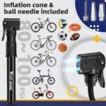 Bicycle Pump Mini Bike Pump - Aluminum Alloy Cycle Pump for Presta & Schrader Valve, Portable Lightweight Bike Tyre Pump Fast Tyre Inflation Mini Air Pump for Mountain Road Bike Ball Pump