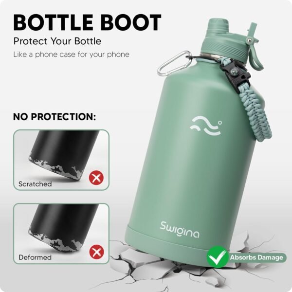 Swigina [2-IN-1 LID] Insulated Water Bottle with Silicone Boot (36hrs Cold/18hrs Hot) - DIY Stickers, Leakproof, BPA Free, 24 oz
