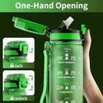 QLUR Water Bottle with Straw, 32oz Motivational Water Bottles with Time Marker to Drink, Tritan BPA Free, 1L Sports Water Bottle with Carry Strap LeakProof for Women Gym Fitness Outdoor (1 Pack)