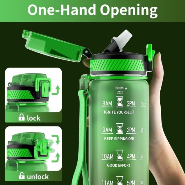 QLUR Water Bottle with Straw, 32oz Motivational Water Bottles with Time Marker to Drink, Tritan BPA Free, 1L Sports Water Bottle with Carry Strap LeakProof for Women Gym Fitness Outdoor (1 Pack)