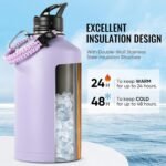 Fijinhom 24 oz Insulated Water Bottle with Handle, 304 Stainless Steel Water Bottles with Wide Mouth, Double Wall Vacuum Sports Water Bottle, BPA Free, Keep Cold and Hot, Black