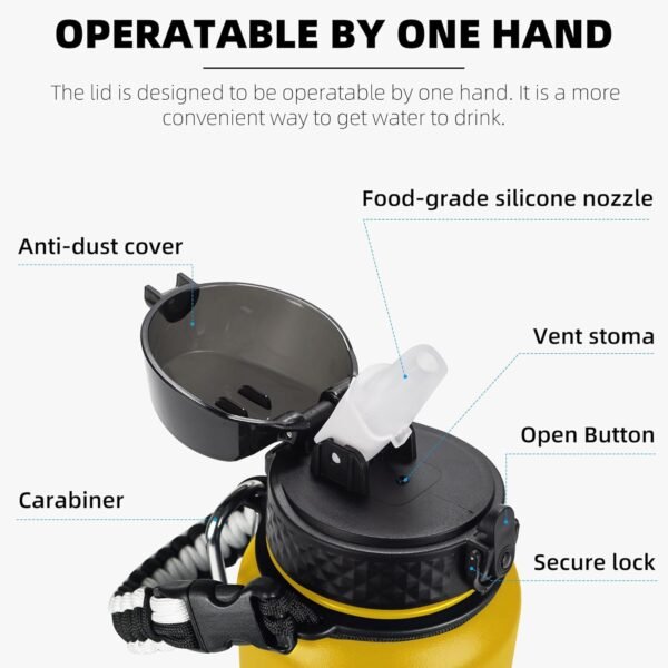 Fanhaw 20 Oz Stainless Steel Insulated Sports Water Bottles with Straw for Kids, Men and Women (Black)