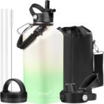 Water Bottle Insulated 32oz 40oz 64oz 128oz Straw Lid Spout Lid & 3 Lids, Leak Proof, Vacuum Insulated,Stainless Steel Water Bottle Wide Mouth for Sports, Gym or Office