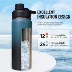 Fijinhom 24 oz Insulated Water Bottle with Handle, 304 Stainless Steel Water Bottles with Wide Mouth, Double Wall Vacuum Sports Water Bottle, BPA Free, Keep Cold and Hot, Black