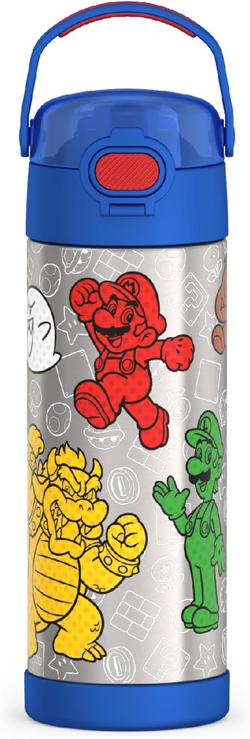 THERMOS FUNTAINER 16 Ounce Stainless Steel Vacuum Insulated Bottle with Wide Spout Lid, Galaxy Teal