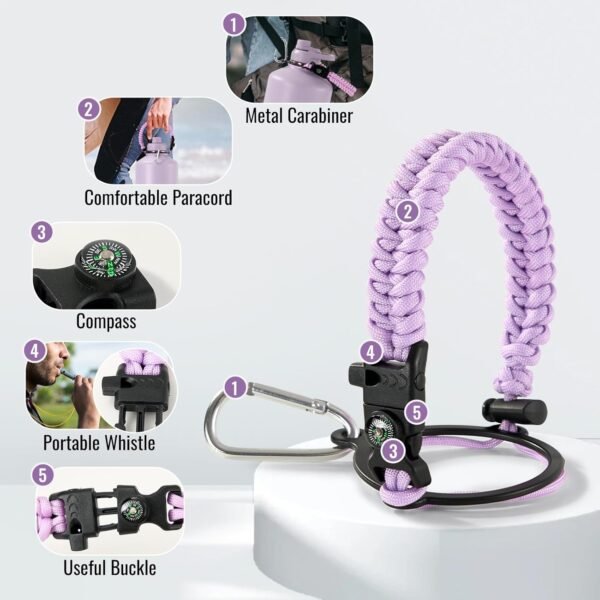 Fijinhom 24 oz Insulated Water Bottle with Handle, 304 Stainless Steel Water Bottles with Wide Mouth, Double Wall Vacuum Sports Water Bottle, BPA Free, Keep Cold and Hot, Black