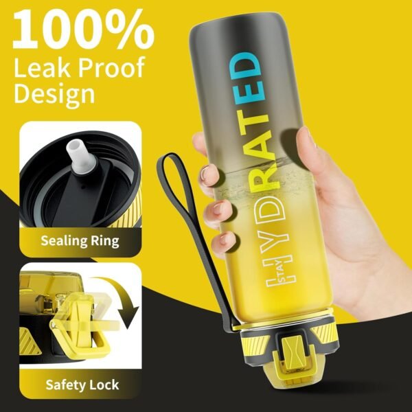 QLUR Water Bottle with Straw, 32oz Motivational Water Bottles with Time Marker to Drink, Tritan BPA Free, 1L Sports Water Bottle with Carry Strap LeakProof for Women Gym Fitness Outdoor (1 Pack)