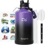 Swigina [2-IN-1 LID] Insulated Water Bottle with Silicone Boot (36hrs Cold/18hrs Hot) - DIY Stickers, Leakproof, BPA Free, 24 oz