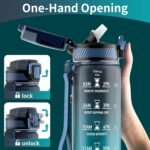 QLUR Water Bottle with Straw, 32oz Motivational Water Bottles with Time Marker to Drink, Tritan BPA Free, 1L Sports Water Bottle with Carry Strap LeakProof for Women Gym Fitness Outdoor (1 Pack)