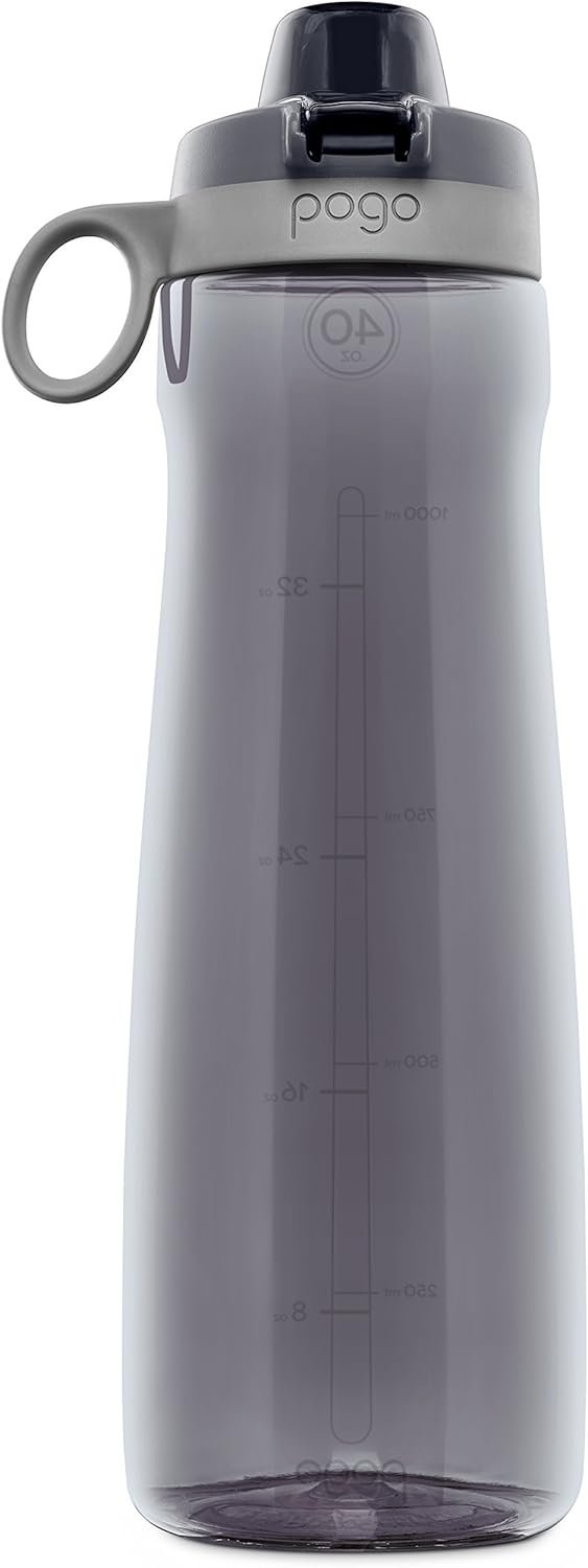 Pogo Plastic Water Bottle with Chug Lid and Carry Handle, Reusable, BPA Free, Dishwasher Safe, Perfect for Travel, School, Outdoors, and Gym | 18oz, 32oz, 40oz, 64oz