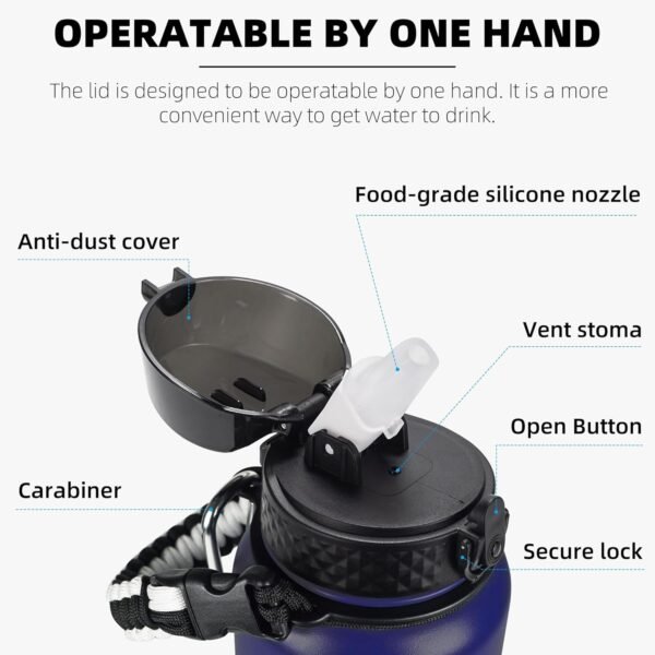 Fanhaw 20 Oz Stainless Steel Insulated Sports Water Bottles with Straw for Kids, Men and Women (Black)