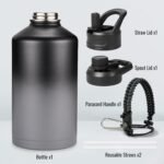 Fijinhom 24 oz Insulated Water Bottle with Handle, 304 Stainless Steel Water Bottles with Wide Mouth, Double Wall Vacuum Sports Water Bottle, BPA Free, Keep Cold and Hot, Black