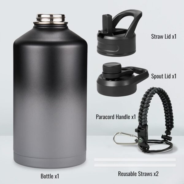 Fijinhom 24 oz Insulated Water Bottle with Handle, 304 Stainless Steel Water Bottles with Wide Mouth, Double Wall Vacuum Sports Water Bottle, BPA Free, Keep Cold and Hot, Black