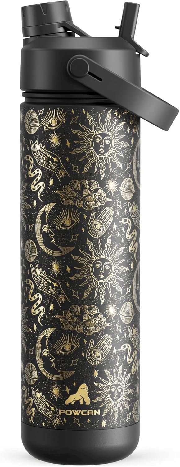 POWCAN 26 oz Insulated Water Bottle with 2-in-1 Straw and Spout Lid, Keep Cold 24H, Leak-Proof, Fits in Car Cup Holder, Stainless Steel Water Bottle for Sports, Travel, and School (Cotton Candy)