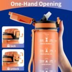 QLUR Water Bottle with Straw, 32oz Motivational Water Bottles with Time Marker to Drink, Tritan BPA Free, 1L Sports Water Bottle with Carry Strap LeakProof for Women Gym Fitness Outdoor (1 Pack)