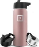 IRON °FLASK Camping & Hiking Hydration Flask with 3 Lids - Stainless Steel, Double Walled & Vacuum Insulated Water Bottle - Leak Proof & BPA Free (Midnight Black, Straw - 40 oz)