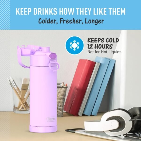 THERMOS FUNTAINER 16 Ounce Stainless Steel Vacuum Insulated Bottle with Wide Spout Lid, Galaxy Teal