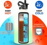 Water Bottle Insulated 32oz 40oz 64oz 128oz Straw Lid Spout Lid & 3 Lids, Leak Proof, Vacuum Insulated,Stainless Steel Water Bottle Wide Mouth for Sports, Gym or Office