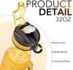 Hyeta 32 oz Water Bottles with Times to Drink and Straw, Motivational Water Bottle with Time Marker, Leakproof, Drinking Sports Water Bottle for Fitness, Gym and Outdoor