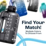 AQUAFIT 64 oz Water Bottle with Time Marker - Straw & Chug Lid - BPA Free Half Gallon Gym Water Bottle with Handle - Big Gallon Jug (Gray, 64 Ounces)