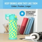 THERMOS FUNTAINER 16 Ounce Stainless Steel Vacuum Insulated Bottle with Wide Spout Lid, Galaxy Teal