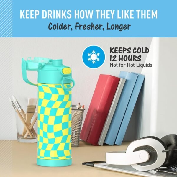 THERMOS FUNTAINER 16 Ounce Stainless Steel Vacuum Insulated Bottle with Wide Spout Lid, Galaxy Teal