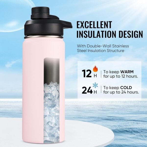 Fijinhom 24 oz Insulated Water Bottle with Handle, 304 Stainless Steel Water Bottles with Wide Mouth, Double Wall Vacuum Sports Water Bottle, BPA Free, Keep Cold and Hot, Black