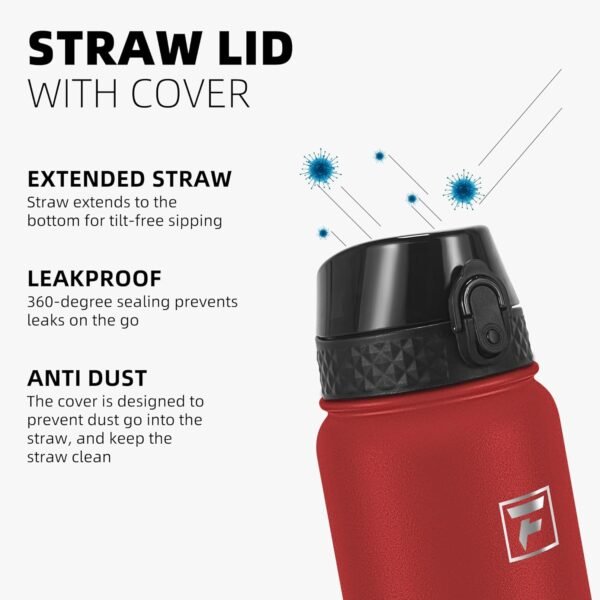 Fanhaw 20 Oz Stainless Steel Insulated Sports Water Bottles with Straw for Kids, Men and Women (Black)