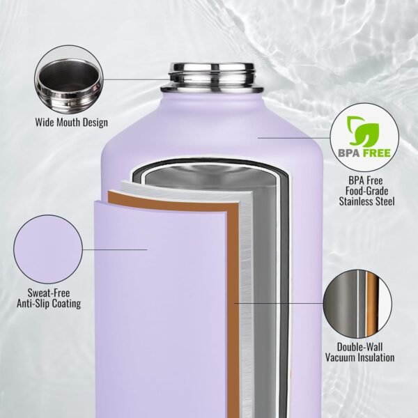 Fijinhom 24 oz Insulated Water Bottle with Handle, 304 Stainless Steel Water Bottles with Wide Mouth, Double Wall Vacuum Sports Water Bottle, BPA Free, Keep Cold and Hot, Black