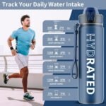 QLUR Water Bottle with Straw, 32oz Motivational Water Bottles with Time Marker to Drink, Tritan BPA Free, 1L Sports Water Bottle with Carry Strap LeakProof for Women Gym Fitness Outdoor (1 Pack)