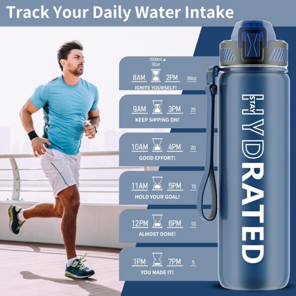 QLUR Water Bottle with Straw, 32oz Motivational Water Bottles with Time Marker to Drink, Tritan BPA Free, 1L Sports Water Bottle with Carry Strap LeakProof for Women Gym Fitness Outdoor (1 Pack)