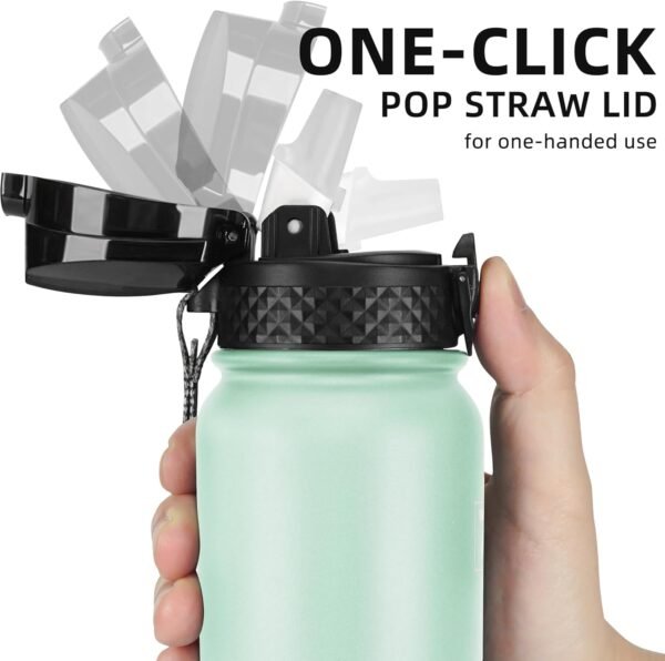 Fanhaw 20 Oz Stainless Steel Insulated Sports Water Bottles with Straw for Kids, Men and Women (Black)