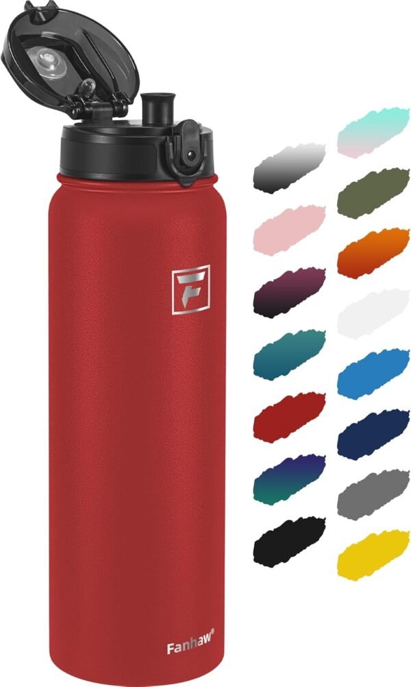 Fanhaw 20 Oz Insulated Stainless Steel Vacuum Water Bottle with Anti-Dust Pop-Open Lid - For Kids, Women, Men | Leak & Sweat Proof (Green Blue)