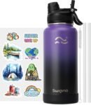 Swigina [2-IN-1 LID] Insulated Water Bottle with Silicone Boot (36hrs Cold/18hrs Hot) - DIY Stickers, Leakproof, BPA Free, 24 oz