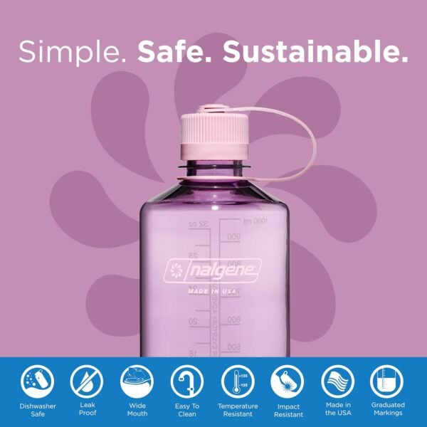 Nalgene Leak Proof Tritan BPA-Free Water Bottle - 32 oz Narrow Mouth - Made in the USA for Outdoor Use & Daily Hydration (Amethyst)