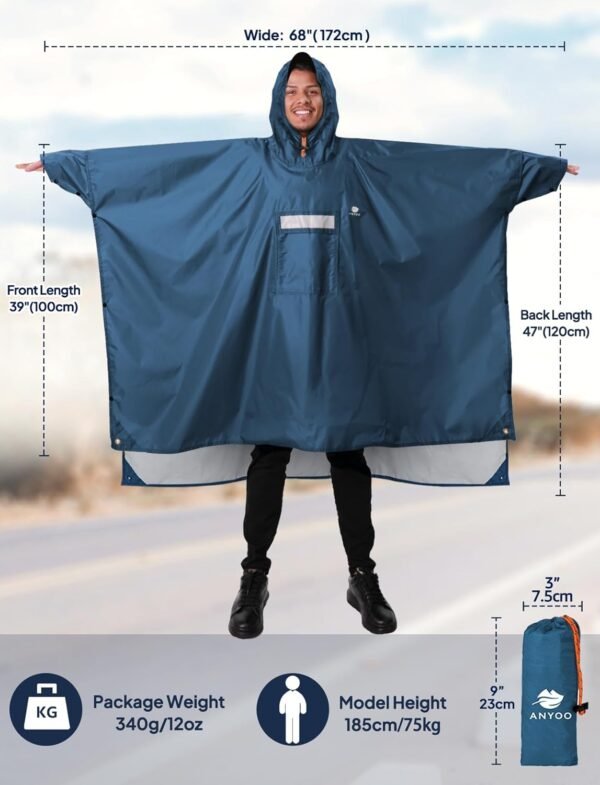ANYOO Hooded Rain Poncho for Adults Waterproof Lightweight Rain Coat for Men Women Reusable Rain Jacket for Emergency Outdoor