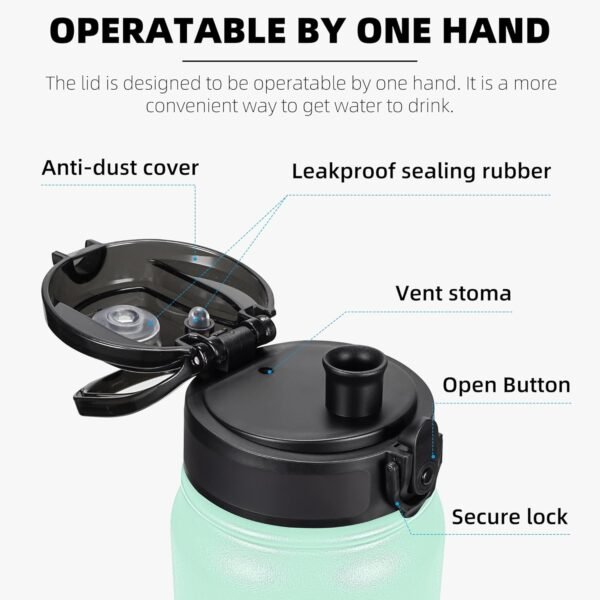 Fanhaw 20 Oz Insulated Stainless Steel Vacuum Water Bottle with Anti-Dust Pop-Open Lid - For Kids, Women, Men | Leak & Sweat Proof (Green Blue)