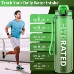 QLUR Water Bottle with Straw, 32oz Motivational Water Bottles with Time Marker to Drink, Tritan BPA Free, 1L Sports Water Bottle with Carry Strap LeakProof for Women Gym Fitness Outdoor (1 Pack)