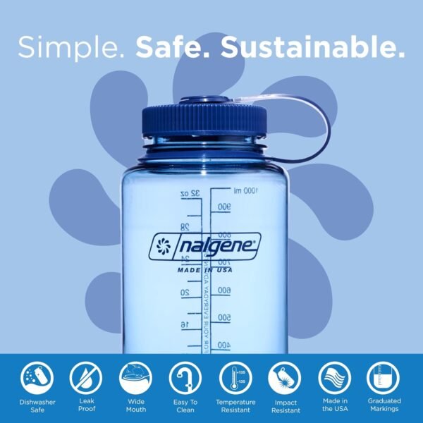 Nalgene Sustain Tritan BPA-Free Water Bottle Made with Material Derived From 50% Plastic Waste (using ISCC certified mass balance), 32 OZ, Wide Mouth
