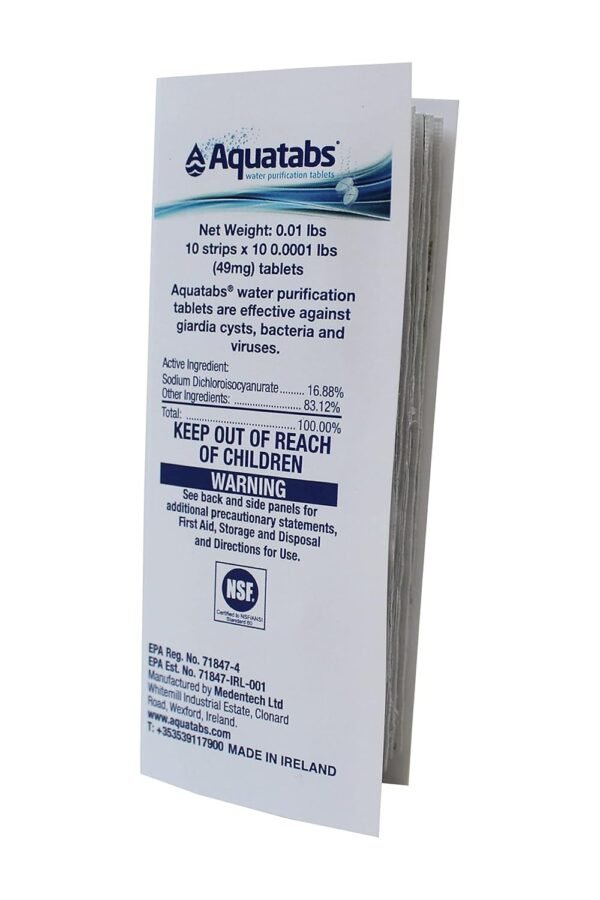 Aquatabs 397mg Water Purification Tablets (100 Pack). Water Filtration System for Camping, Boating, Emergency Water, Survival, and Marine. Easy-to-Use Water Purifier Treatment.
