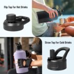 Fijinhom 24 oz Insulated Water Bottle with Handle, 304 Stainless Steel Water Bottles with Wide Mouth, Double Wall Vacuum Sports Water Bottle, BPA Free, Keep Cold and Hot, Black