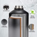 Fijinhom 24 oz Insulated Water Bottle with Handle, 304 Stainless Steel Water Bottles with Wide Mouth, Double Wall Vacuum Sports Water Bottle, BPA Free, Keep Cold and Hot, Black