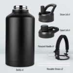 Fijinhom 24 oz Insulated Water Bottle with Handle, 304 Stainless Steel Water Bottles with Wide Mouth, Double Wall Vacuum Sports Water Bottle, BPA Free, Keep Cold and Hot, Black
