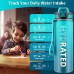 QLUR Water Bottle with Straw, 32oz Motivational Water Bottles with Time Marker to Drink, Tritan BPA Free, 1L Sports Water Bottle with Carry Strap LeakProof for Women Gym Fitness Outdoor (1 Pack)